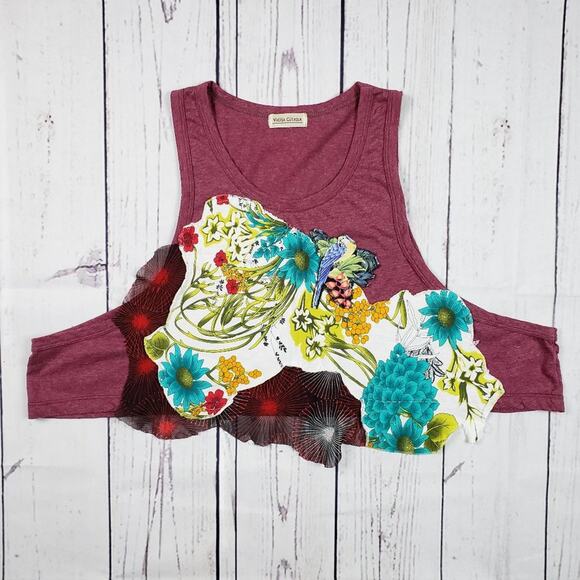 Valija Gitana Cropped Tank Top Standard Size Sleeveless Embroidered Floral - Picture 1 of 8